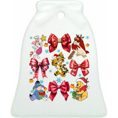 Christmas Lights Coquette Bows Pooh And Friends Coquette Ceramic Bell Ornament