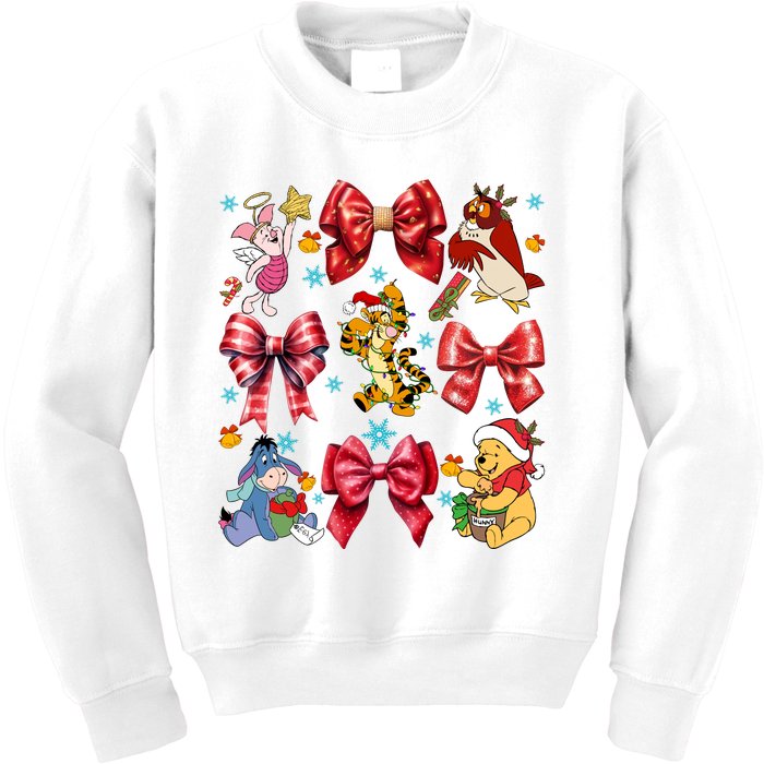 Christmas Lights Coquette Bows Pooh And Friends Coquette Kids Sweatshirt