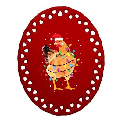 Christmas Lights Chicken Shirts Santa Funny Xmas Tree Chicken Ceramic Oval Ornament