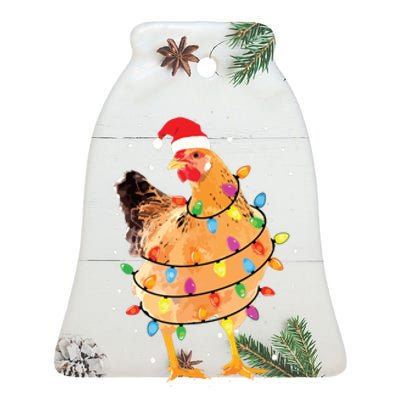 Christmas Lights Chicken Shirts Santa Funny Xmas Tree Chicken Ceramic Bell Ornament