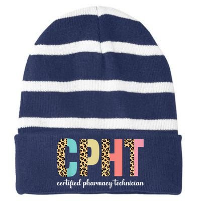 CPHT Leopard Certified Pharmacy Technician Striped Beanie with Solid Band