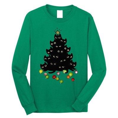 Cat Lovers Cute And Funny Holiday Tree Christmas Long Sleeve Shirt