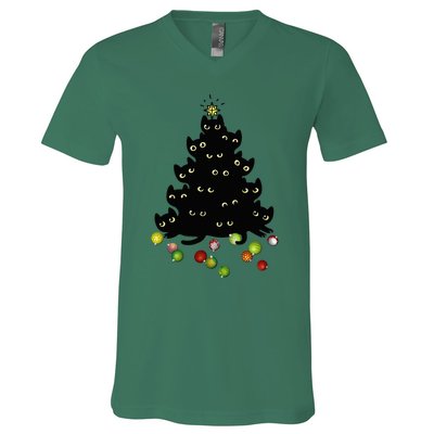 Cat Lovers Cute And Funny Holiday Tree Christmas V-Neck T-Shirt