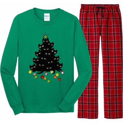 Cat Lovers Cute And Funny Holiday Tree Christmas Long Sleeve Pajama Set