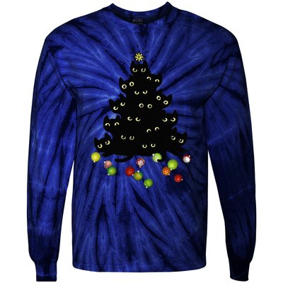 Cat Lovers Cute And Funny Holiday Tree Christmas Tie-Dye Long Sleeve Shirt