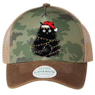 Christmas Lights Cat Black Fluffy Funny Santa Hat Cat Legacy Tie Dye Trucker Hat