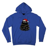 Christmas Lights Cat Black Fluffy Funny Santa Hat Cat Hoodie