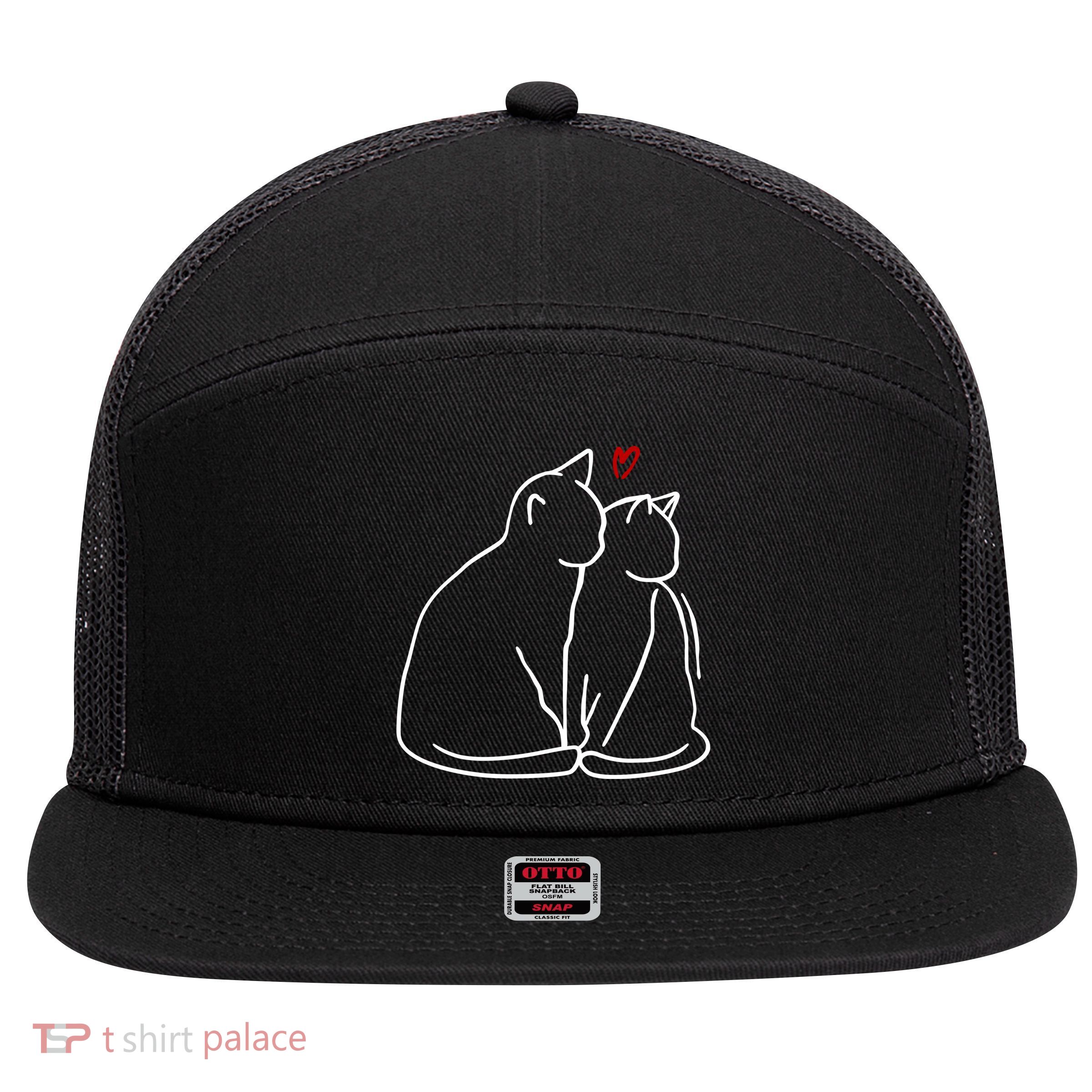 Cat Lover Cute Valentine 7 Panel Mesh Trucker Snapback Hat