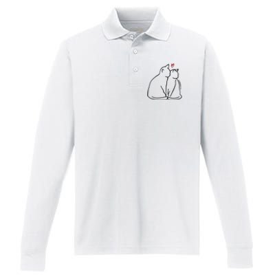 Cat Lover Cute Valentine Performance Long Sleeve Polo