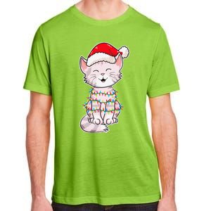 Christmas Lights Cat Wearing Xmas Hat Cute Cat Lover Adult ChromaSoft Performance T-Shirt