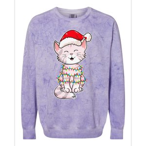 Christmas Lights Cat Wearing Xmas Hat Cute Cat Lover Colorblast Crewneck Sweatshirt