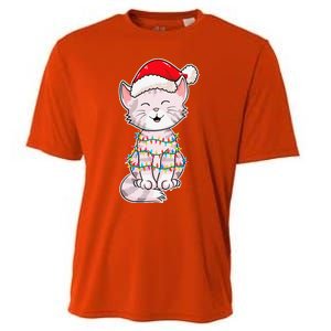 Christmas Lights Cat Wearing Xmas Hat Cute Cat Lover Cooling Performance Crew T-Shirt