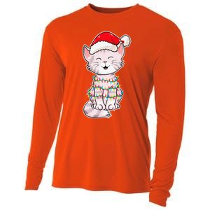 Christmas Lights Cat Wearing Xmas Hat Cute Cat Lover Cooling Performance Long Sleeve Crew