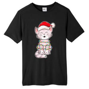 Christmas Lights Cat Wearing Xmas Hat Cute Cat Lover Tall Fusion ChromaSoft Performance T-Shirt