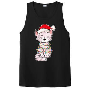 Christmas Lights Cat Wearing Xmas Hat Cute Cat Lover PosiCharge Competitor Tank