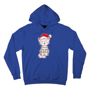 Christmas Lights Cat Wearing Xmas Hat Cute Cat Lover Hoodie