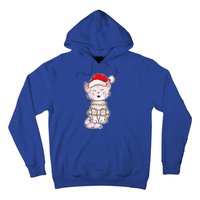 Christmas Lights Cat Wearing Xmas Hat Cute Cat Lover Hoodie