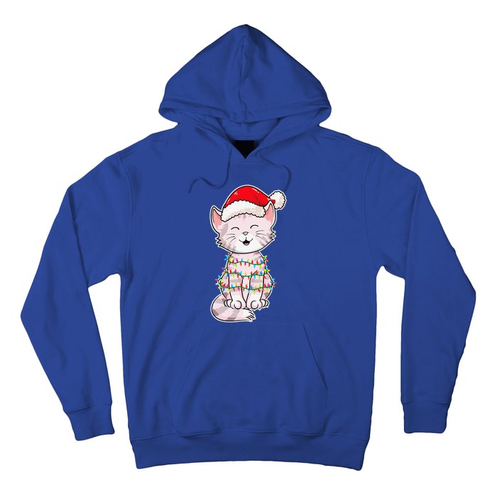 Christmas Lights Cat Wearing Xmas Hat Cute Cat Lover Hoodie