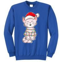 Christmas Lights Cat Wearing Xmas Hat Cute Cat Lover Sweatshirt