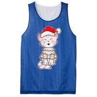 Christmas Lights Cat Wearing Xmas Hat Cute Cat Lover Mesh Reversible Basketball Jersey Tank