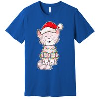 Christmas Lights Cat Wearing Xmas Hat Cute Cat Lover Premium T-Shirt