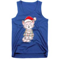 Christmas Lights Cat Wearing Xmas Hat Cute Cat Lover Tank Top