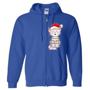 Christmas Lights Cat Wearing Xmas Hat Cute Cat Lover Full Zip Hoodie