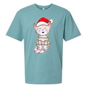 Christmas Lights Cat Wearing Xmas Hat Cute Cat Lover Sueded Cloud Jersey T-Shirt