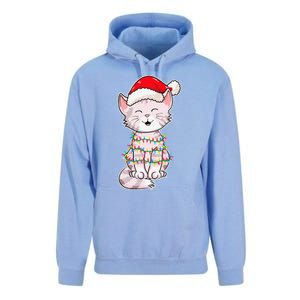 Christmas Lights Cat Wearing Xmas Hat Cute Cat Lover Unisex Surf Hoodie