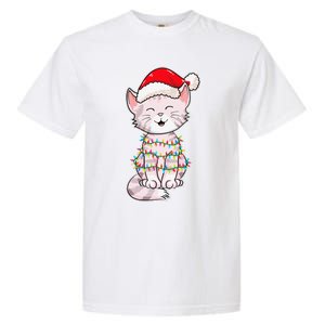 Christmas Lights Cat Wearing Xmas Hat Cute Cat Lover Garment-Dyed Heavyweight T-Shirt