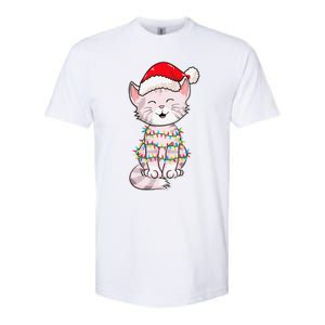 Christmas Lights Cat Wearing Xmas Hat Cute Cat Lover Softstyle CVC T-Shirt