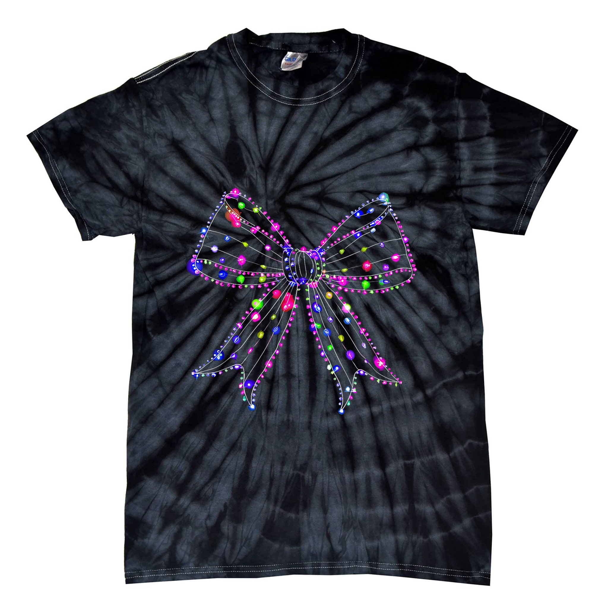 Christmas Light Coquette Bow Christmas Season Tie-Dye T-Shirt