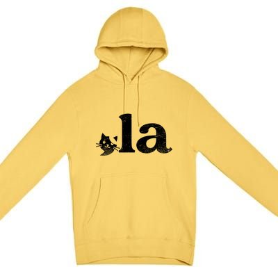 Comma La Cat Retro Vote Kamala Harris 2024 Premium Pullover Hoodie