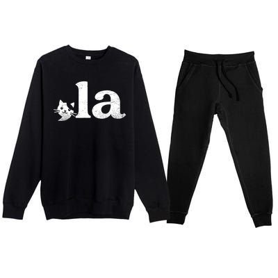 Comma La Cat Retro Vote Kamala Harris 2024 Premium Crewneck Sweatsuit Set