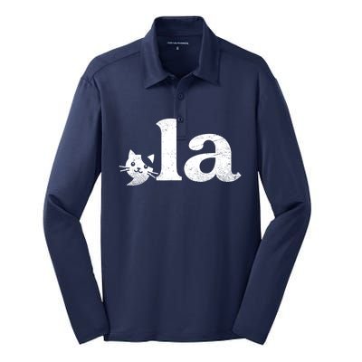 Comma La Cat Retro Vote Kamala Harris 2024 Silk Touch Performance Long Sleeve Polo