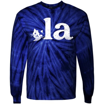 Comma La Cat Retro Vote Kamala Harris 2024 Tie-Dye Long Sleeve Shirt