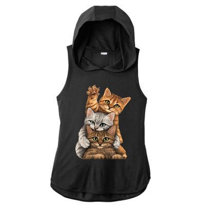 cute little Cats playing build Wall for lovers kitty kittens Ladies PosiCharge Tri-Blend Wicking Draft Hoodie Tank