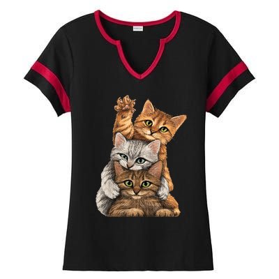 cute little Cats playing build Wall for lovers kitty kittens Ladies Halftime Notch Neck Tee