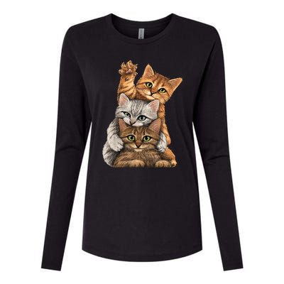 cute little Cats playing build Wall for lovers kitty kittens Womens Cotton Relaxed Long Sleeve T-Shirt