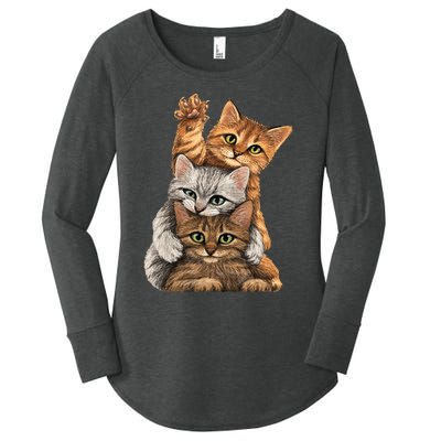 cute little Cats playing build Wall for lovers kitty kittens Women's Perfect Tri Tunic Long Sleeve Shirt