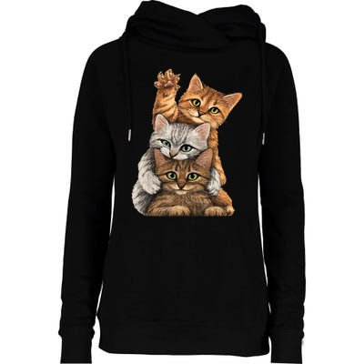 cute little Cats playing build Wall for lovers kitty kittens Womens Funnel Neck Pullover Hood