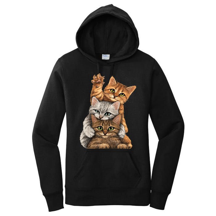 cute little Cats playing build Wall for lovers kitty kittens Women's Pullover Hoodie