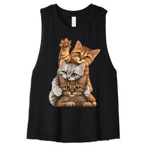 cute little Cats playing build Wall for lovers kitty kittens Women's Racerback Cropped Tank