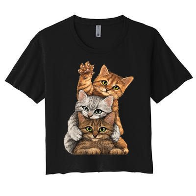 cute little Cats playing build Wall for lovers kitty kittens Women's Crop Top Tee