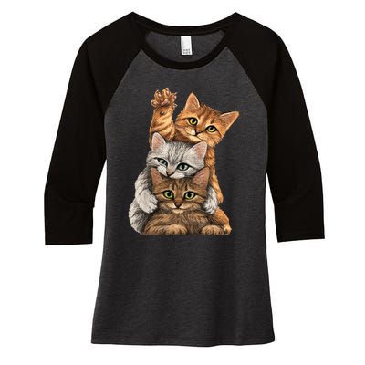 cute little Cats playing build Wall for lovers kitty kittens Women's Tri-Blend 3/4-Sleeve Raglan Shirt