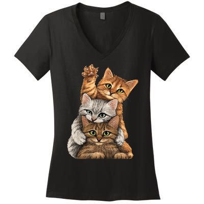 cute little Cats playing build Wall for lovers kitty kittens Women's V-Neck T-Shirt