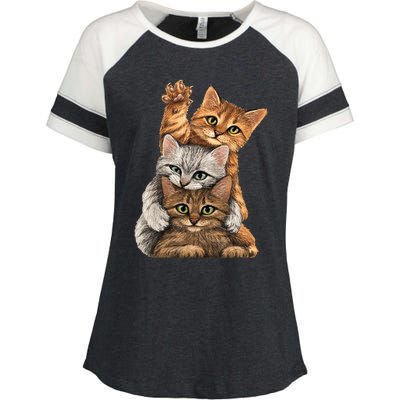 cute little Cats playing build Wall for lovers kitty kittens Enza Ladies Jersey Colorblock Tee