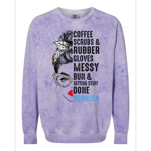 CNA Life Coffee Scrubs And Rubber Gloves Nurses Week Colorblast Crewneck Sweatshirt