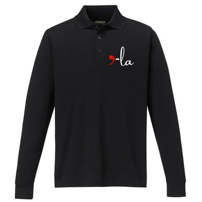 Comma La Cat Kamala Harris 2024 President Comma La Funny Performance Long Sleeve Polo