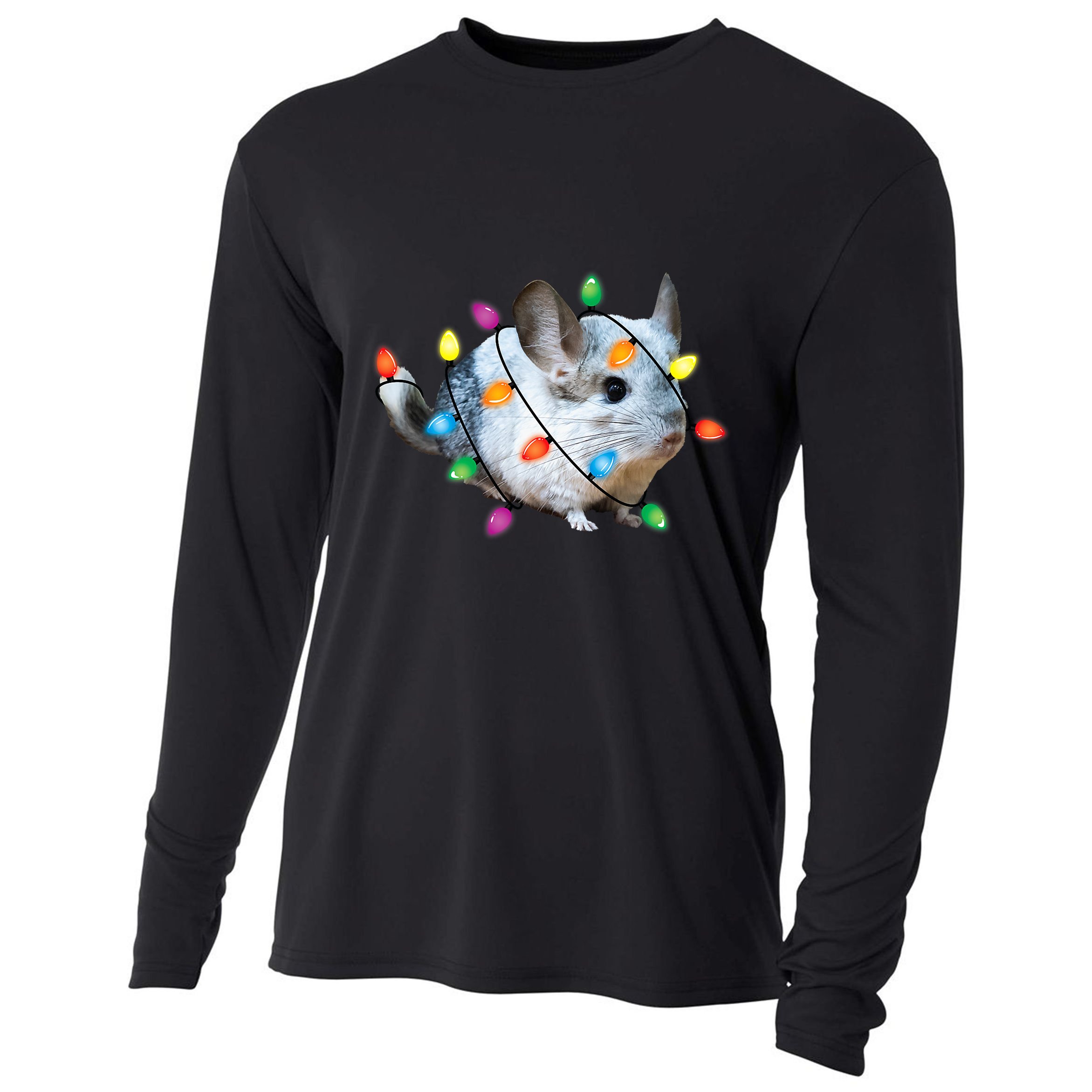 Christmas Lights Chinchilla Funny Xmas Tree Chinchilla Cooling Performance Long Sleeve Crew
